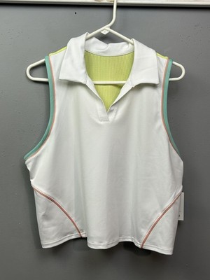 Tek Gear Workout Gear Shirt Womens 2XL White Yellow Sleeveless Mesh Active Top