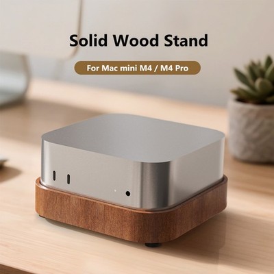 Desktop Stand Mount For Mac mini M4 / M4 Pro Cooling Base Solid Wood Stand