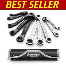 10-Piece Reversible Ratcheting Wrench Set with Offset Box Ends for Tight Spaces