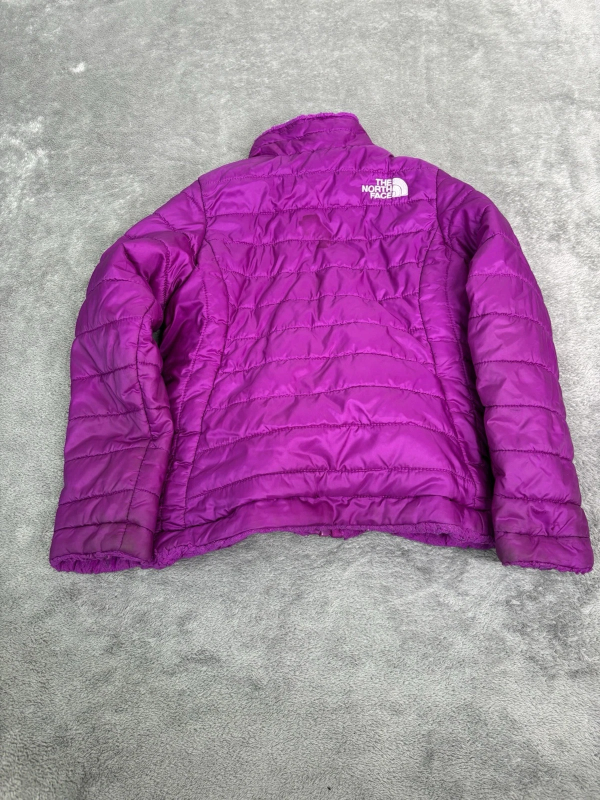 north-face reversible fleeced flower patch quilted jacket