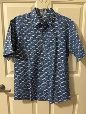 AUTH HERM S EXCLUSIVE DOLPHIN PRINT SHORT SLEEVE BUTTON SHIRT SIZE 39   FITS US