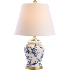 Chic 22" Blue/White Ceramic Table Lamp - Energy Efficient with Linen Shade