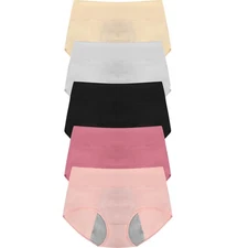 5 Pack Womens Period Panties Solid Menstrual Leakproof Lingerie Underwear Panty