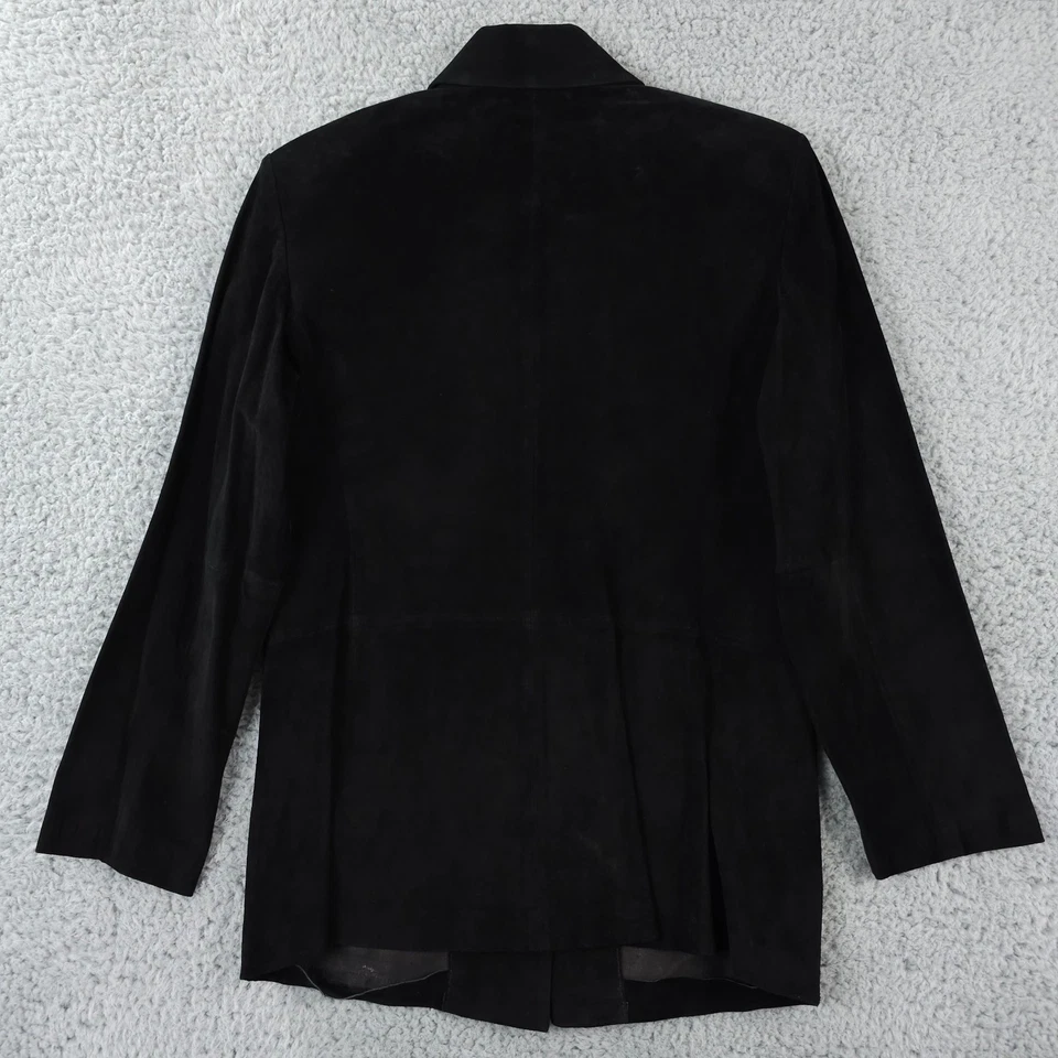 Camisa feminina Saks Fifth Avenue roupa real 6 jaqueta de couro camurça preta botão - Imagem 2 de 4