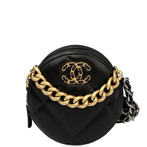 Chanel 19 Round Clutch With Chain Black Lambskin (kc033026c0)