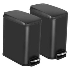  Bathroom Trash Can with Lid, 1.3 Gallon Step Pedal Small Trash Can 2 Black