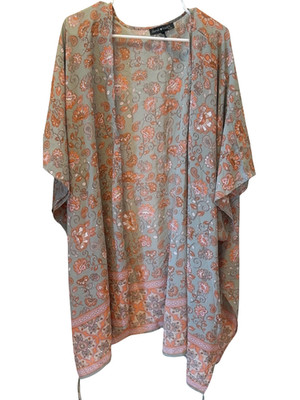 Derek Heart Womens Floral Boho Kimono Open Front Lightweight Plus 3X Green Drape