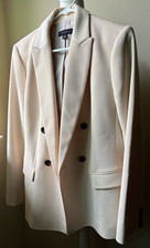 Ann Taylor Women's 12 Beige Notch Lapel Lined Double-Breasted Blazer Solid
