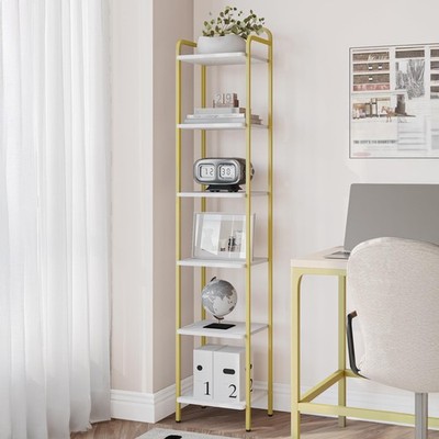 Bookcase Bookshelf, 6-Tier Narrow Book Shelf, Industrial Coner Shelf Storage ...