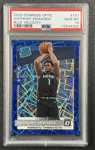 ANTHONY EDWARDS PSA 10 2020 PANINI DONRUSS OPTIC #151 ROOKIE BLUE VELOCITY RC 22