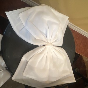 White Fabric Wedding Bow with Pearl Accent