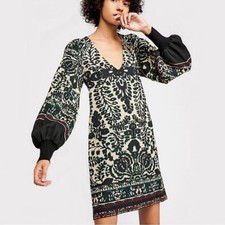 Free People Music & Lyrics Mini Boho Sweater Dress Black Green Combo Size Small