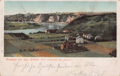 Diesbar-Seußlitz mit Elbtal 1900 antike Ansichtskarte Diesbar (Nünchritz) Elbe - Bild 1 von 4