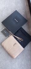 YSL MONO JOLIE POUCH IN SABLE BEIGE WITH SILVER HARDWARE. BN, Unused Complete.