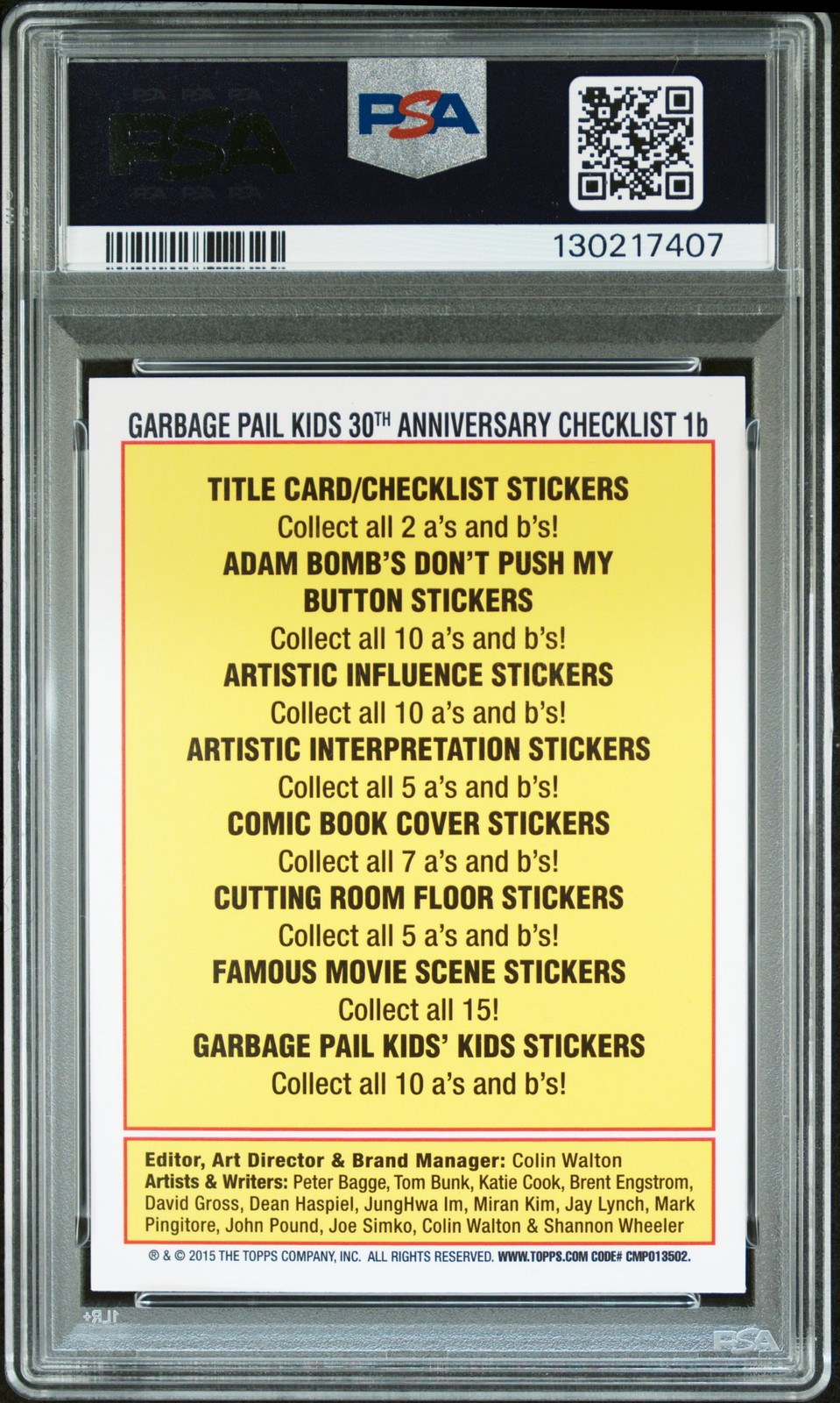 2015 TOPPS GARBAGE PAIL KIDS 30TH ANNIVERSARY CHECKLIST BLASTED BILLY III PSA 9 view 2