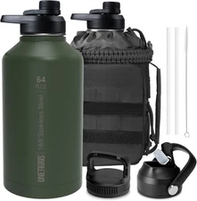ONETIGRIS Tactical Half Gallon Water Bottle with Straw - 64 oz Vacuum Insulated 