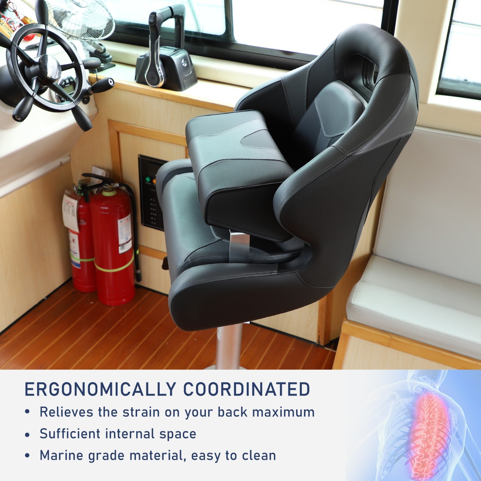 NORTHCAPTAIN Charcoal/Black Sport Flip Up Boat Bucket Seat with Boat Seat Cover