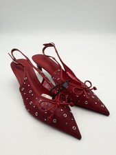M&S Women's Shoes Red Mesh Eyelet Pointed Slingback Kitten Heels New