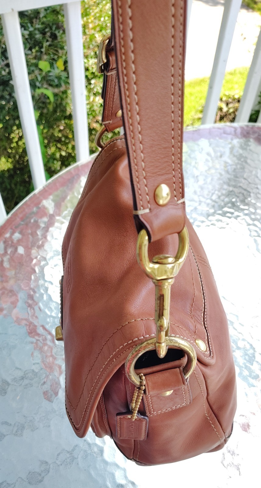 Coach LARGE F12854 Vintage Ali Caramel Leather Turn Lock Shoulder Bag image 8