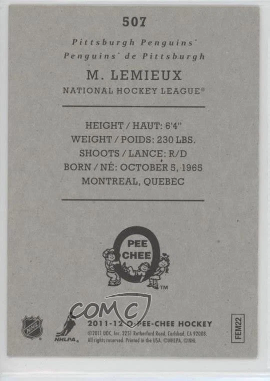 2011-12 O-Pee-Chee Retro Mario Lemieux #507 HOF - Image 2 of 2