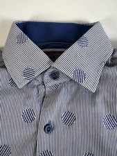 Hawes & Curtis Mens Long Sleeved Pin Striped Shirt Size XL Slim Fit Cotton Blue
