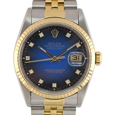 ROLEX Datejust 36mm 16233 Watch Factory Blue Vignette Diamond Dial 1991 B&P