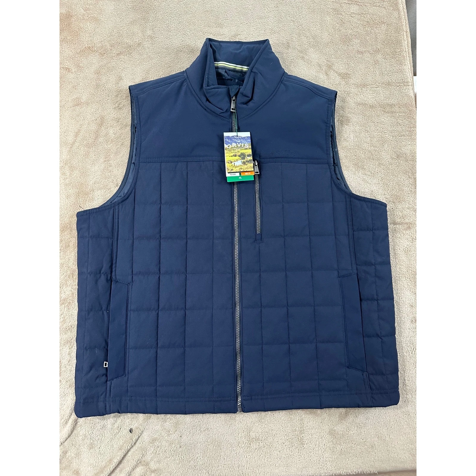 Orvis Quilted Vest Men's Size XL Navy Blue Insulated Full Zip Nylon Stretch NEW