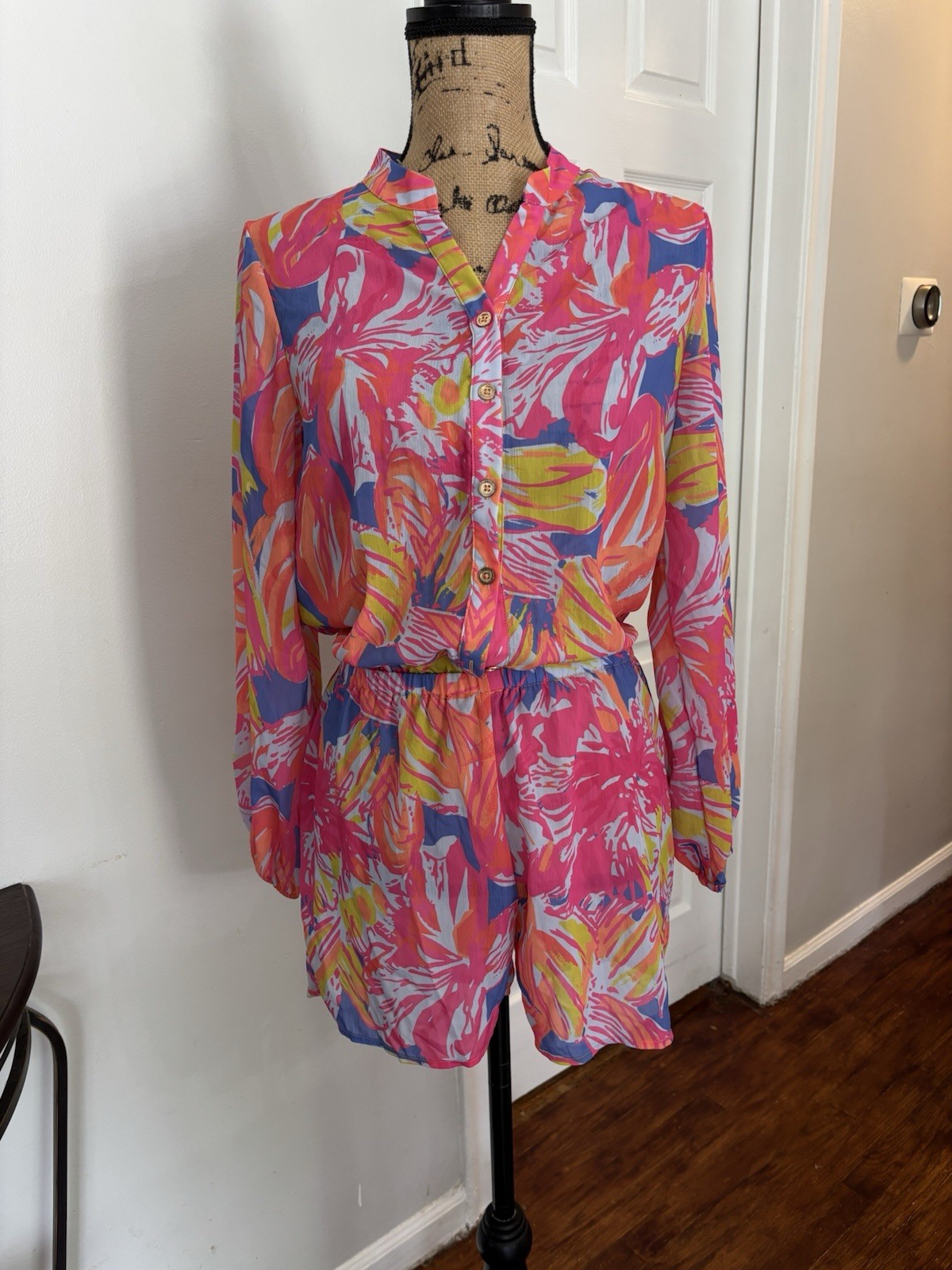 Vibrant Button Up Romper Size Small - image 2
