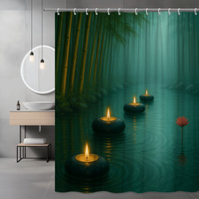 Elegant Bamboo Shower Curtain with Floating Candles and Lotus