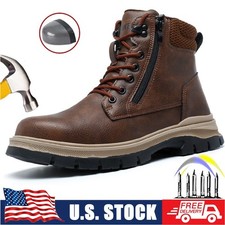 Mens Work Boots Steel Toe Safety Shoes Waterproof Non Slip Boots Leather Shoes