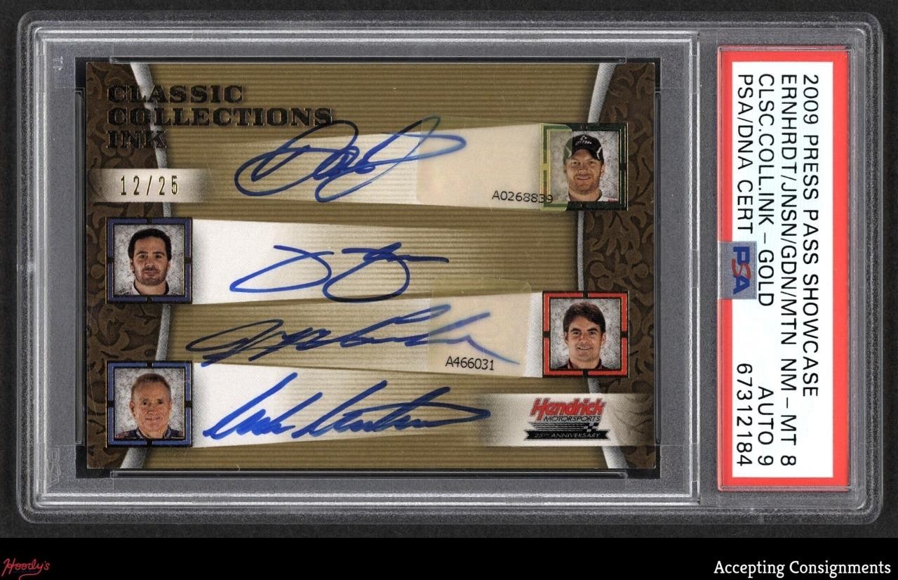 2009 Press Pass Gold Jimmie Johnson Dale Earnhardt Jr Jeff Gordon AUTO /25 PSA 8 view 1