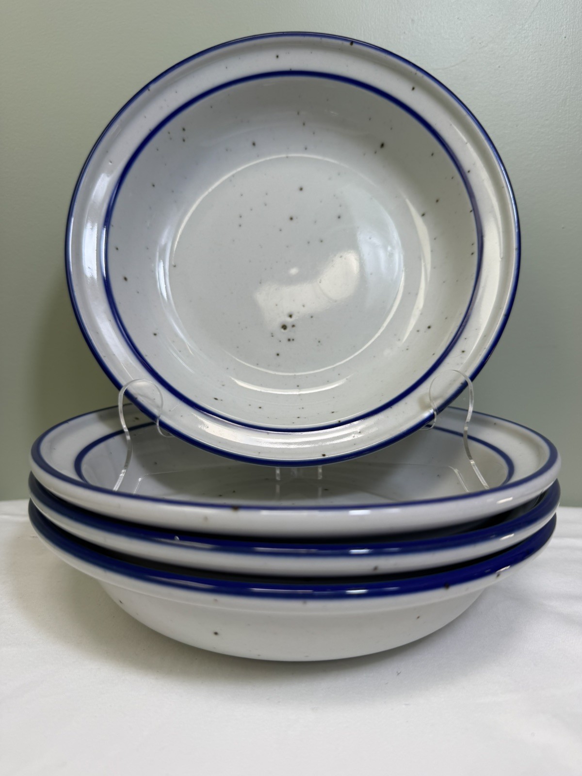 PAIR Dansk Blue Mist Curved Rim Soup Pasta Bowl Speckled Vintage Niels Refsgaard