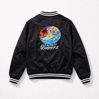 DabsMyla x Late Lunch Wave Runnerz Embroidered Satin Bomber Jacket