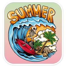 Summer Surf Skeleton - Vinyl Decal Sticker - Car Window Laptop - ebn7917