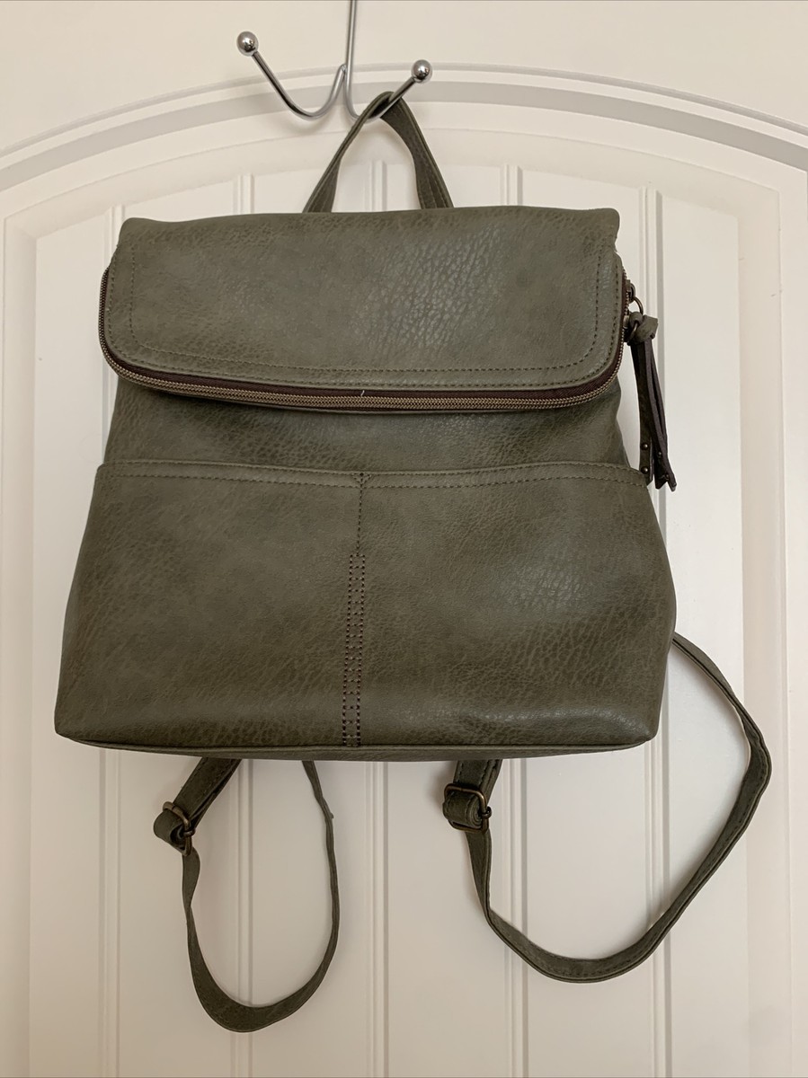 NWT Faux Leather Backpack Olive Multiple Pockets 