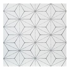 FloorPops Kikko Pack of 10 Peel & Stick Vinyl Floor Tiles White Grey Pattern