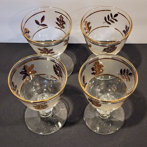 Vintage Mid Century Set of 8 Libbey GOLDEN FOLIAGE Frosted Band Glass Barware - Picture 9 of 15