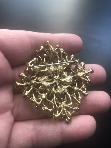 Vintage Brooch AB Green Round rhinestones, different sizes, Gold tone setting B4 - Picture 6 of 8