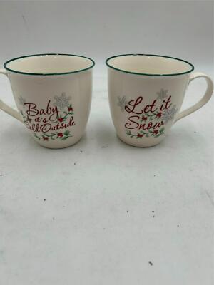 2)  PFALTZGRAFF  WINTERBERRY COFFEE MUGS  *LET IT SNOW*  IT'S COLD OUTSIDE  VGC