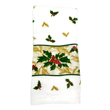 Set of 2 SULTAN'S LINENS Holiday Cotton Soft Towels Christmas Winter Holly White