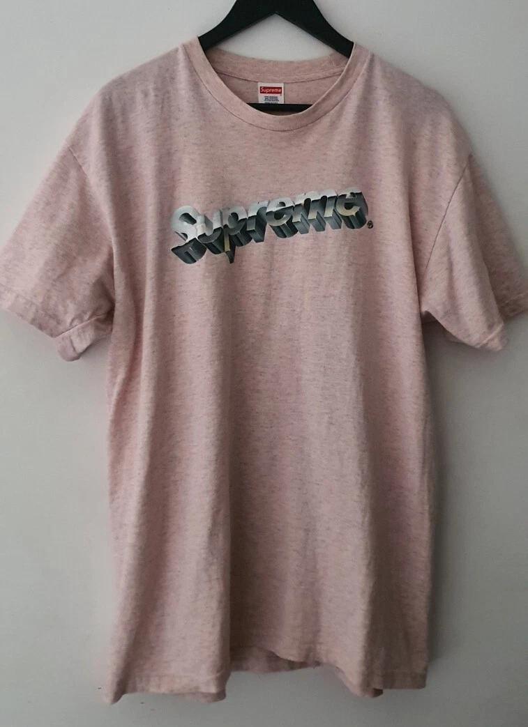 T shirt blanc SS20 Supreme logo chromé taille L grand rose bruyère