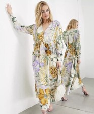 ASOS EDITION White Floral Satin Oversized Maxi Dress With Drawstring (Size 4)