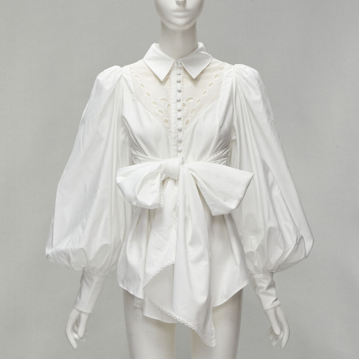 ACLER white cotton eyelet cutout big bow puff sleeve blouse ACLER white cotton eyelet cutout big bow puff sleeve blouse