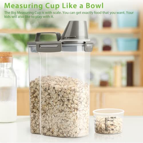 Rice Airtight Storage Container, 3 to 5Lbs Cereal Dry Food Flour Bin, Pet Gray - Foto 5 di 6