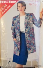 See & Sew Sewing Pattern 5534 Misses Jacket Unlined Skirt Straight Size 14-18 UC