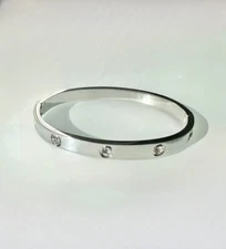 Stainless Steel Silver Cubic Zirconia Women Tarnish-Free Bangle Bracelet Size 7