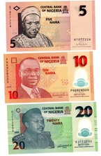 NIGERIA 5 10 20 BANKNOTES SERIES SET LOT 2006 2008 2009 UNC NEW