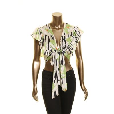 その他 Y JILL JILL STUART NEW Women's Printed Satin Crop Wrapped Blouse