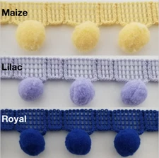 1/2" Pom Pom Polyester Ball Fringe -18 Continuous Yards- Color Options! 