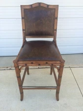 Frontgate New Haven Counter BAR Height Chair Leather Barstool Wood Stool 30" 